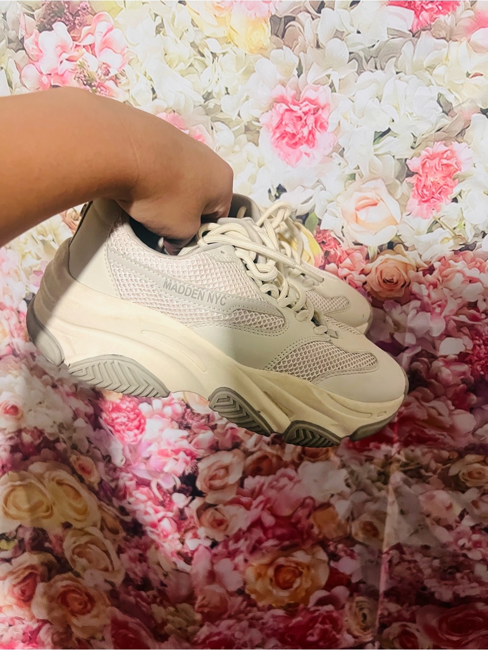Women's Chunky Lace-Up Sneakers - Cream madden nyc